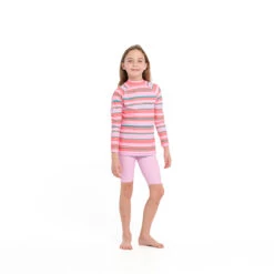 Kids Coral Stripe LS Rashie -Trendy Beach Hat 230804 CancerCouncil Ecom CCCCC457163 0854 5000px